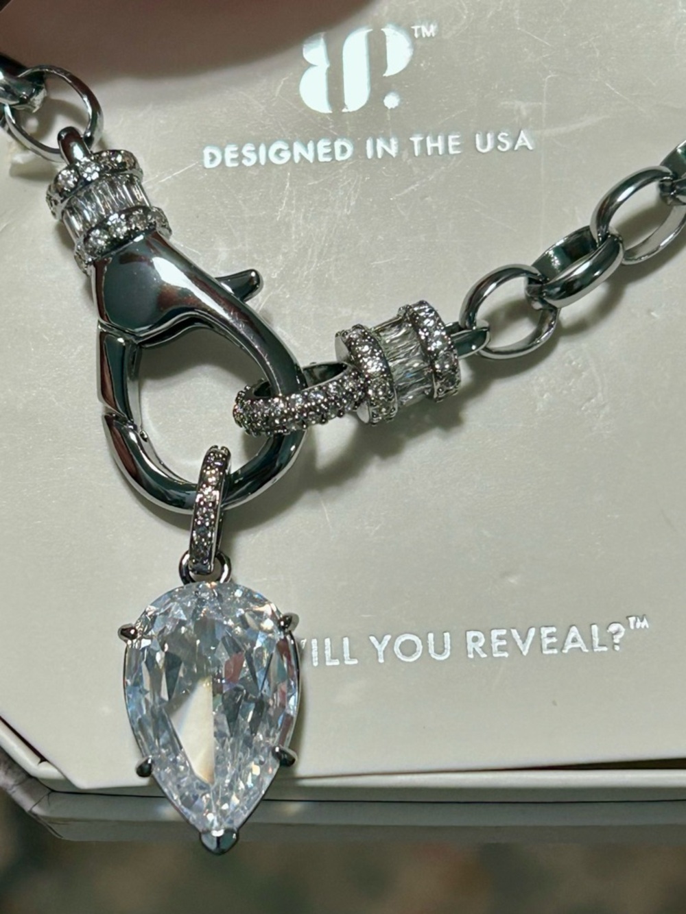 Silver Teardrop Crystal Charm Necklace - Designed in the USA
